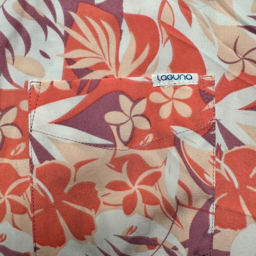 Laguna Button Down Shirt Mens Large Coral Tropical Floral Short Sleeve LSMT4939 - Picture 9 of 10